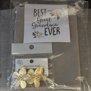 Stainless Steel Gold Toned Flower Earrings /Perfect Gift for Great Grandma